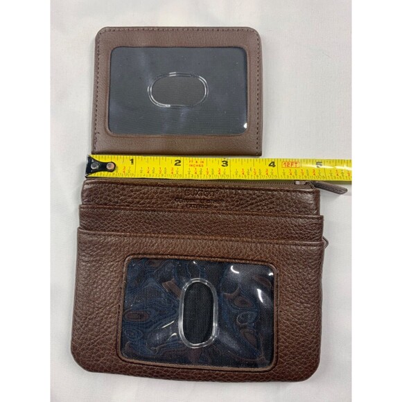 Buxton Zip Coin & Card Case Set w/ Keyring Genuine Brown Pebble Leather 4”x 5" - Picture 6 of 8